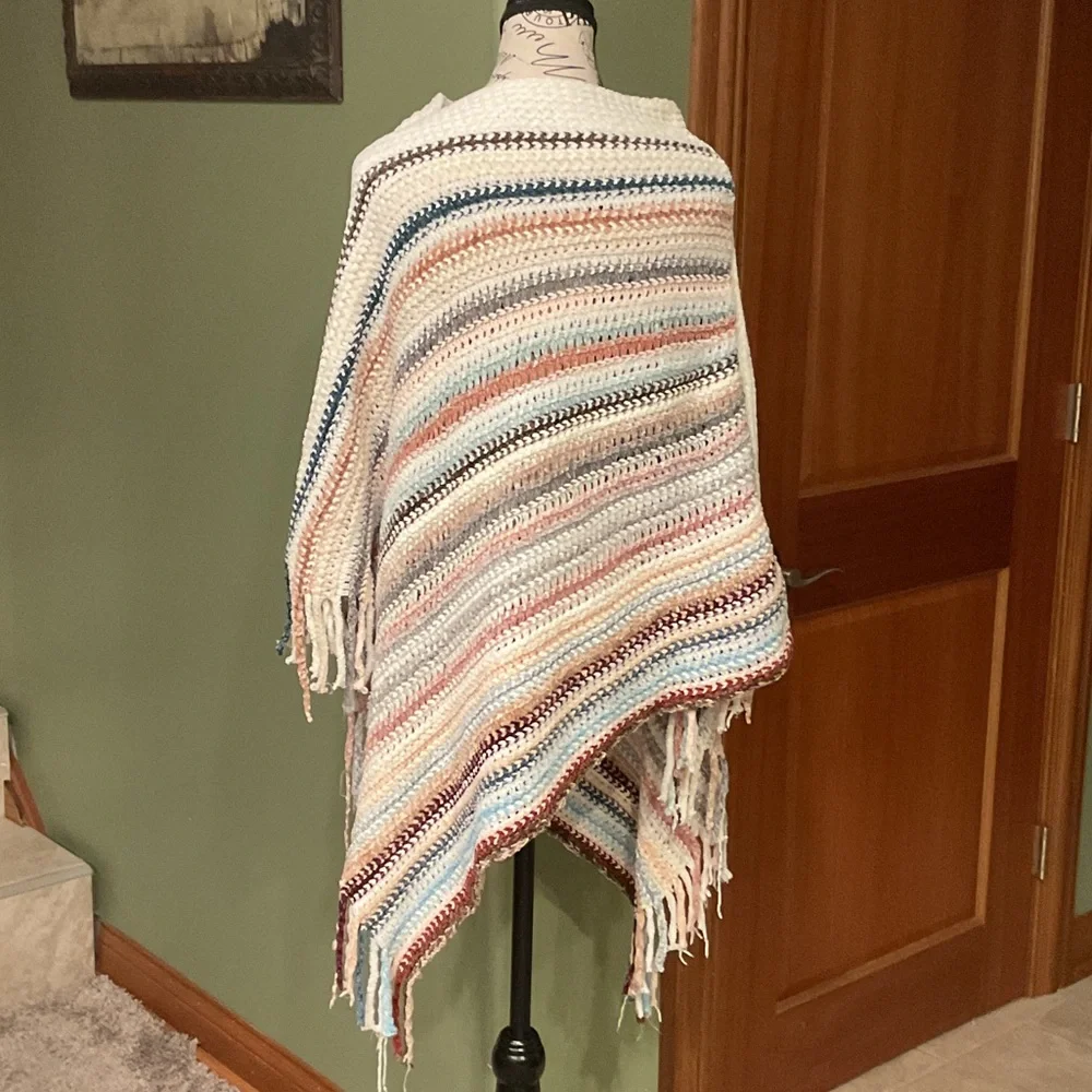 Elegant Multicolor Striped Knit Poncho